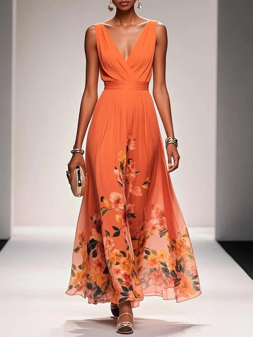Umara | Floral print chiffon maxi summer dress