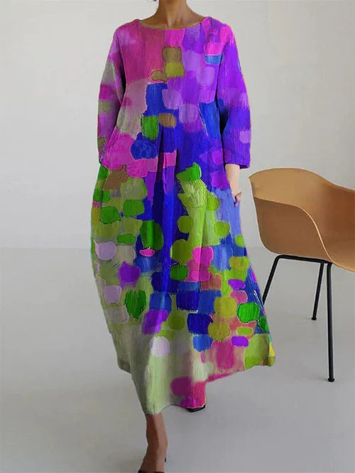 Avelina | Maxikleid für Damen mit künstlerischem Print und entspanntem Stil  