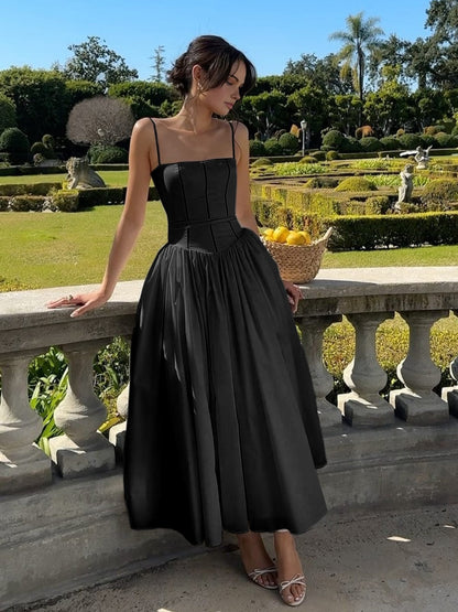 Helena | Vestido midi de invitada con corset elegante para mujer
