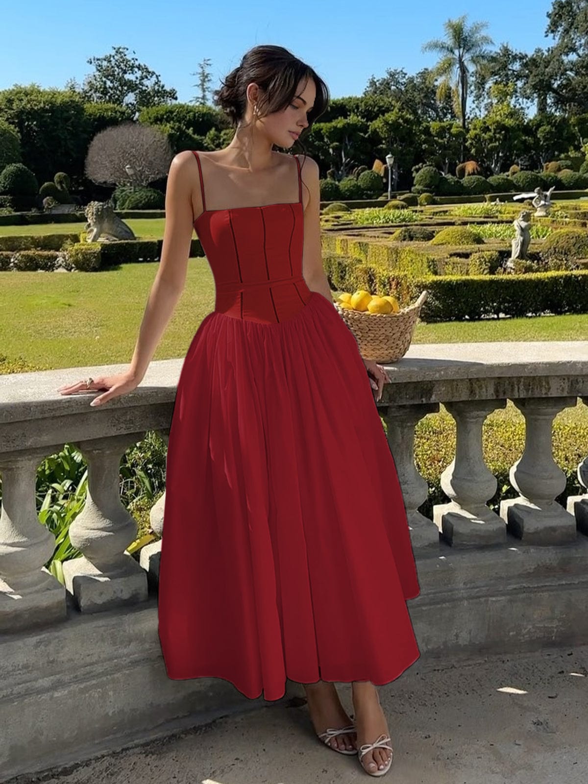 Helena | Vestido midi de invitada con corset elegante para mujer