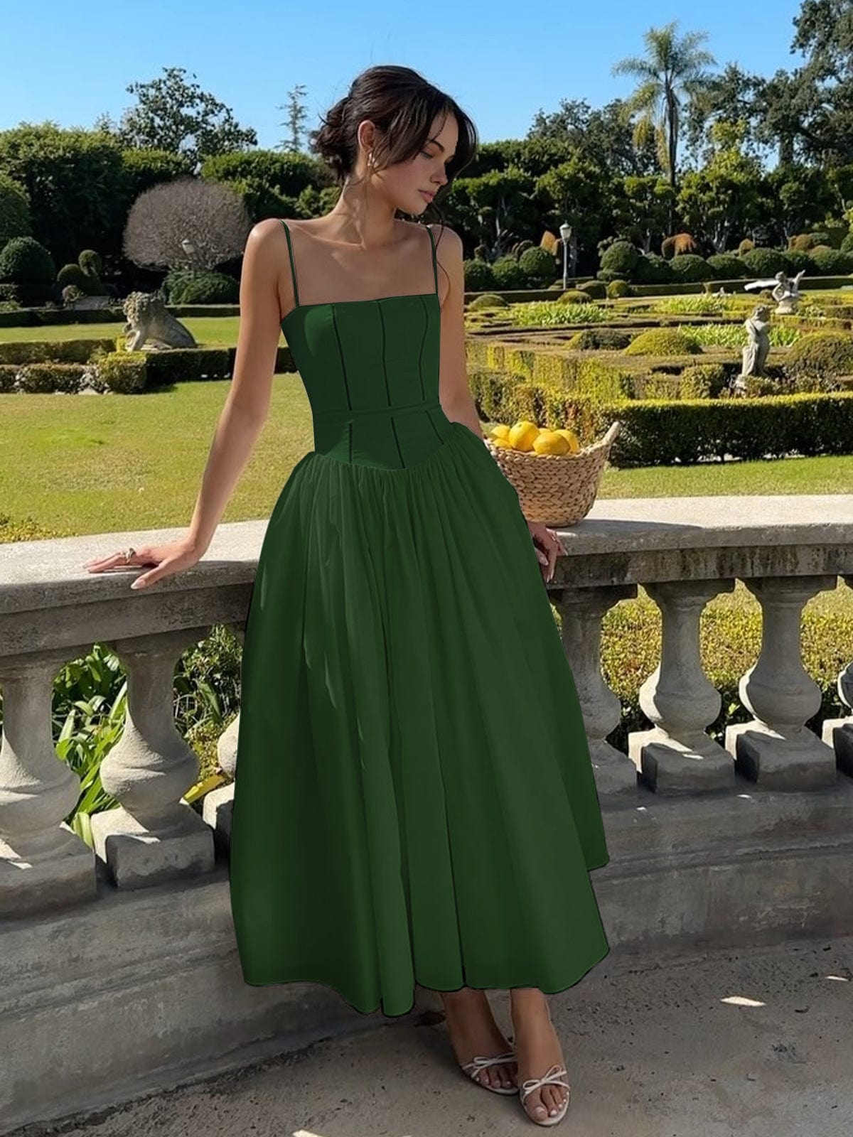 Helena | Vestido midi de invitada con corset elegante para mujer