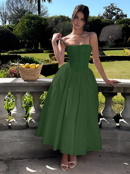 Helena | Vestido midi de invitada con corset elegante para mujer
