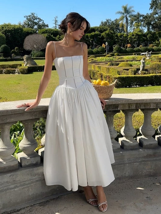 Helena | Vestido midi de invitada con corset elegante para mujer