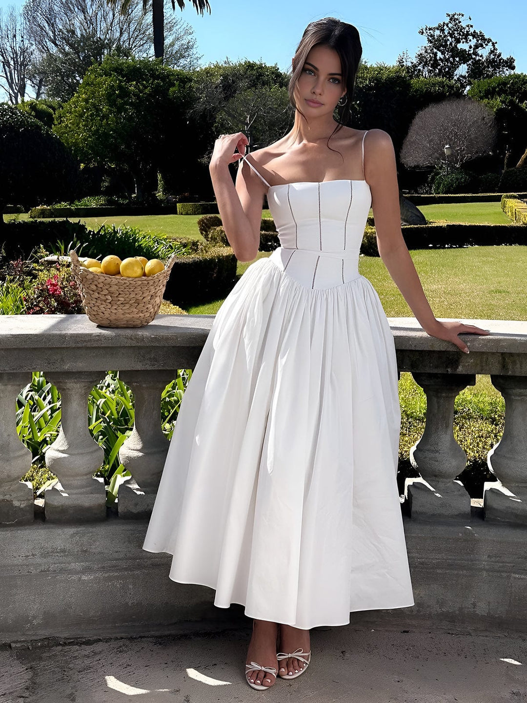 Araceli | Vestido midi para mujer con corsé y tirantes