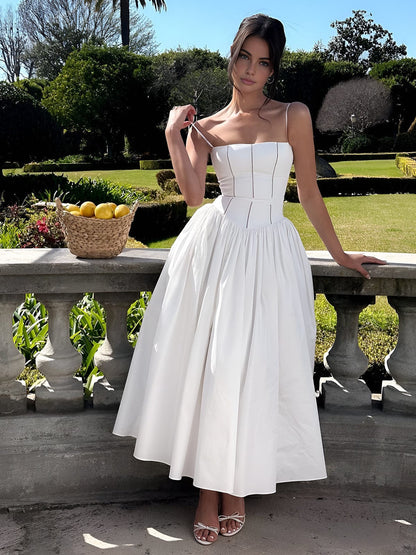 Helena | Vestido midi de invitada con corset elegante para mujer