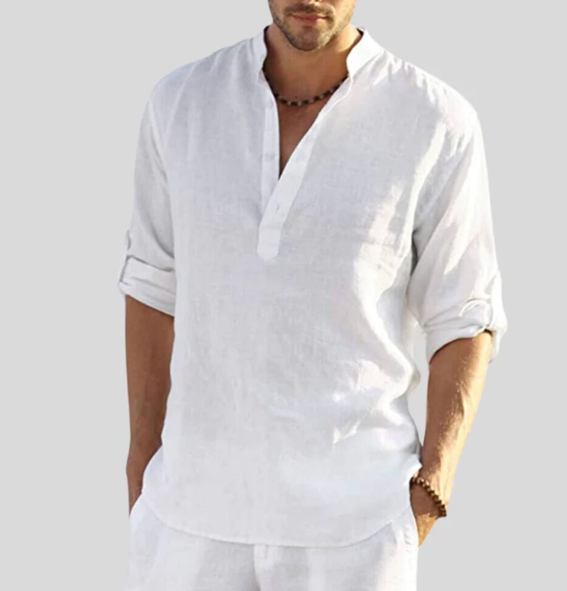Orvian | Camisa casual para hombre con cuello abierto y manga larga