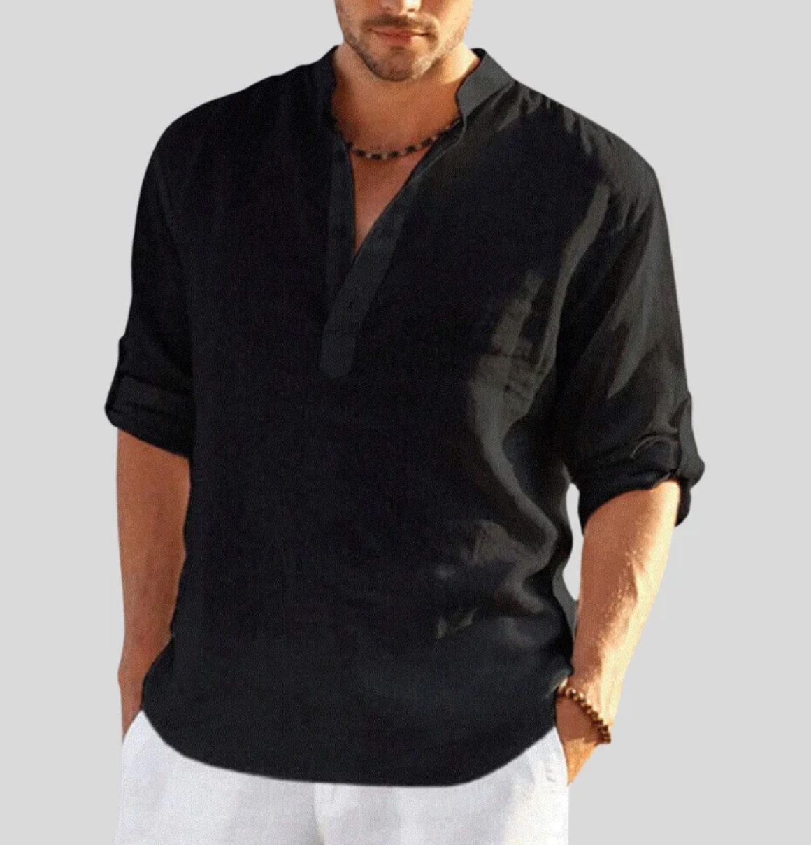 Orvian | Camisa casual para hombre con cuello abierto y manga larga