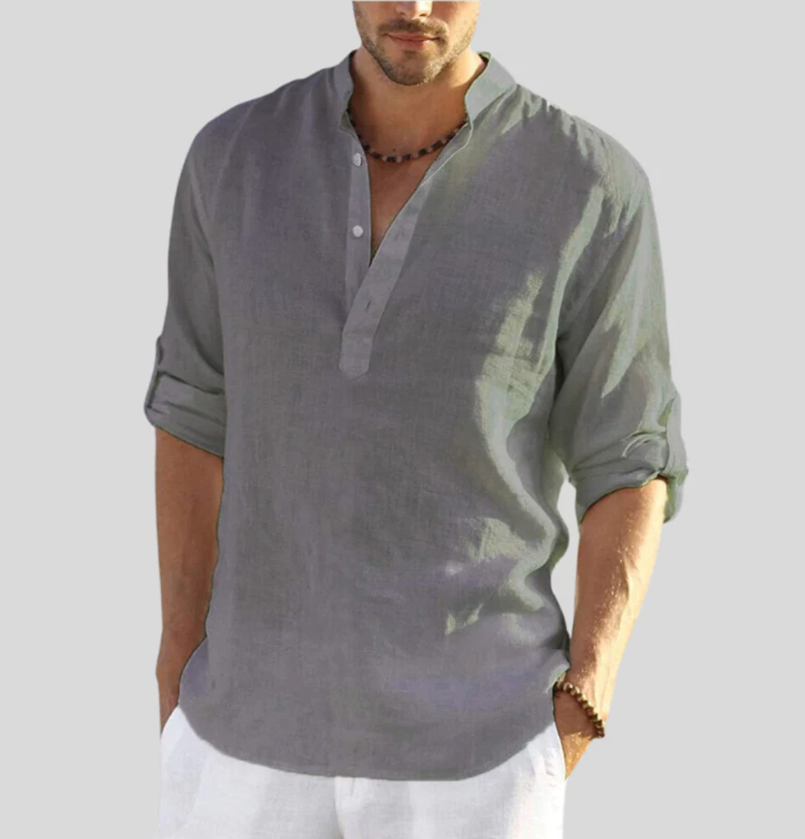 Orvian | Camisa casual para hombre con cuello abierto y manga larga