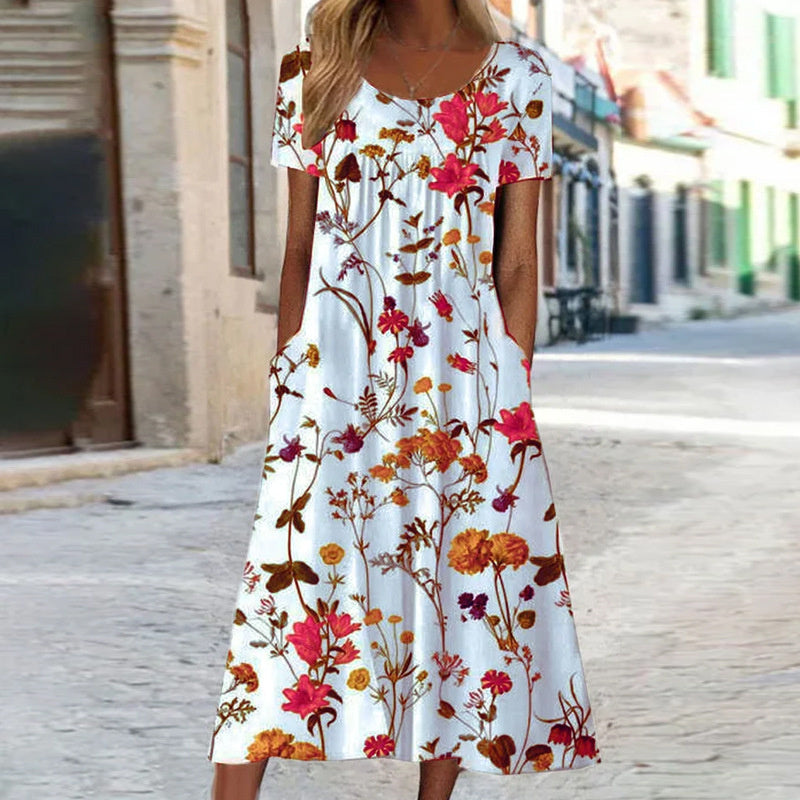 Veridia | Robe longue femme à imprimé floral et poches | Décontracté
