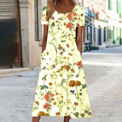 Veridia | Robe longue femme à imprimé floral et poches | Décontracté