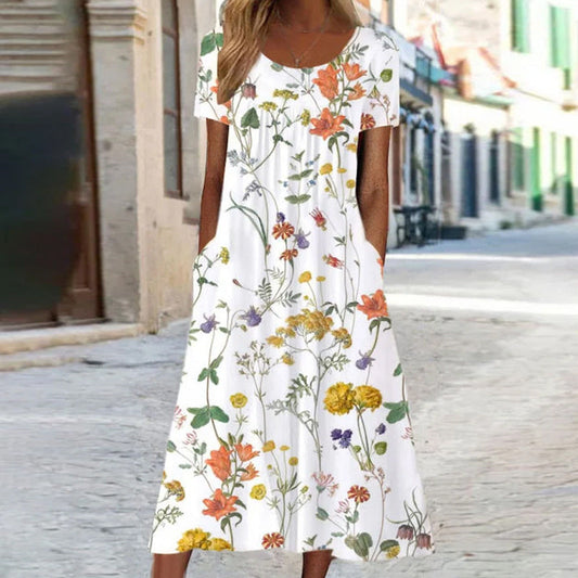 Veridia | Vestido largo de mujer con estampado floral y bolsillos | Informal