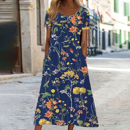 Veridia | Robe longue femme à imprimé floral et poches | Décontracté