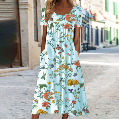 Veridia | Robe longue femme à imprimé floral et poches | Décontracté