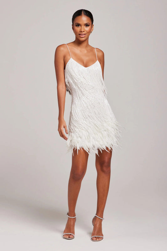 Elora | Vestido de cóctel para mujer con flecos y plumas