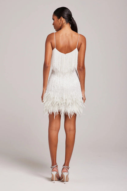 Elora | Vestido de cóctel para mujer con flecos y plumas