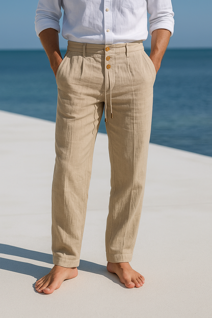 Zarev | Pantalón con cordón y bolsillos de lino ligero