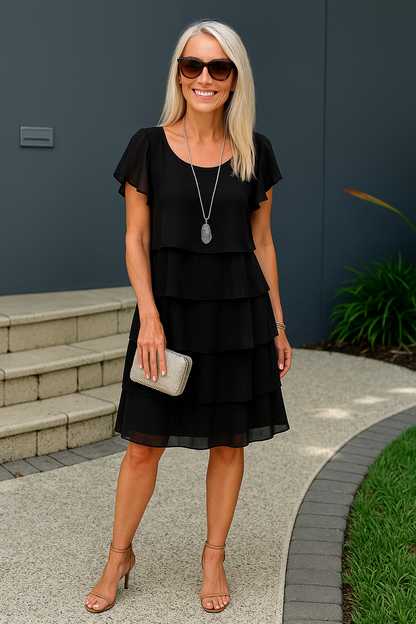 Karla | Damen Midi-Kleid mit Lagen und kurzen Ärmeln