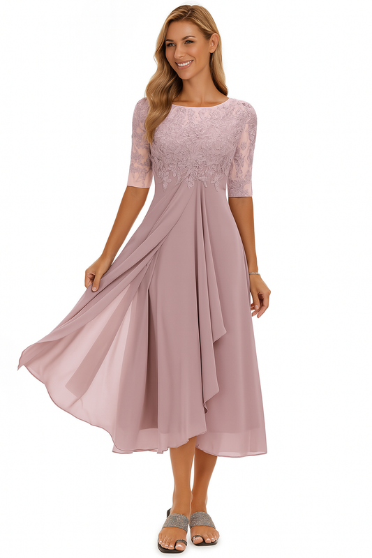 Valentina | Vestido con Corte en A y Manga Corta para Mujer