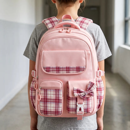 Chiki | Schulrucksack mit Karomuster und Taschen
