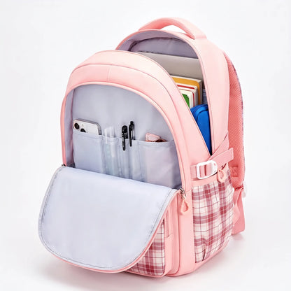Chiki | Schulrucksack mit Karomuster und Taschen