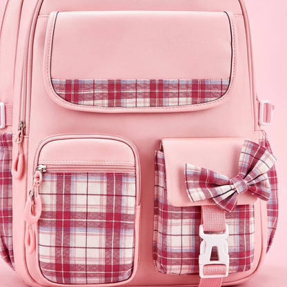 Chiki | Schulrucksack mit Karomuster und Taschen