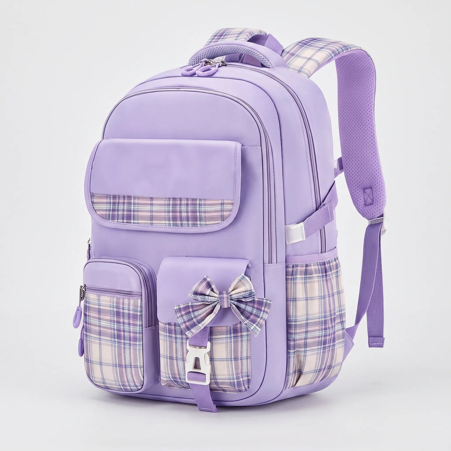 Chiki | Schulrucksack mit Karomuster und Taschen