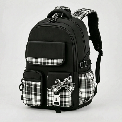 Chiki | Schulrucksack mit Karomuster und Taschen