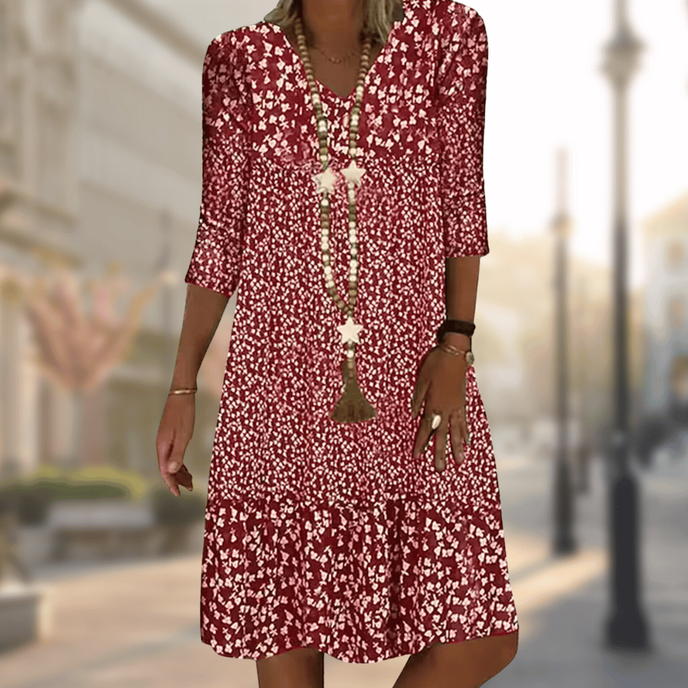 Silvia | Vestido elegante con estampado floral y cuello en V