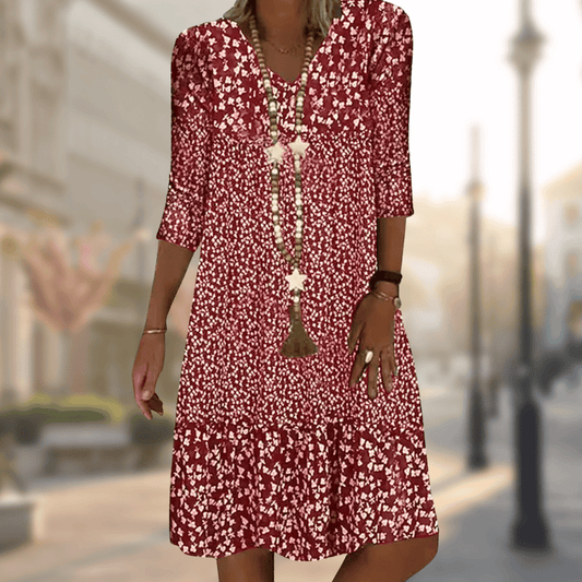 Silvia | Vestido elegante con estampado floral y cuello en V