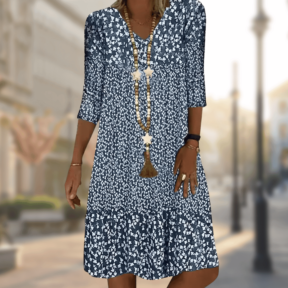 Silvia | Vestido elegante con estampado floral y cuello en V