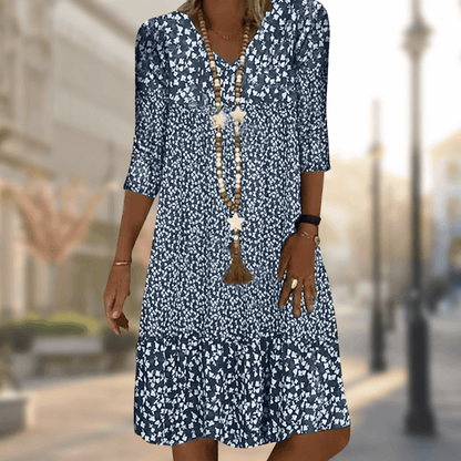 Silvia | Vestido elegante con estampado floral y cuello en V
