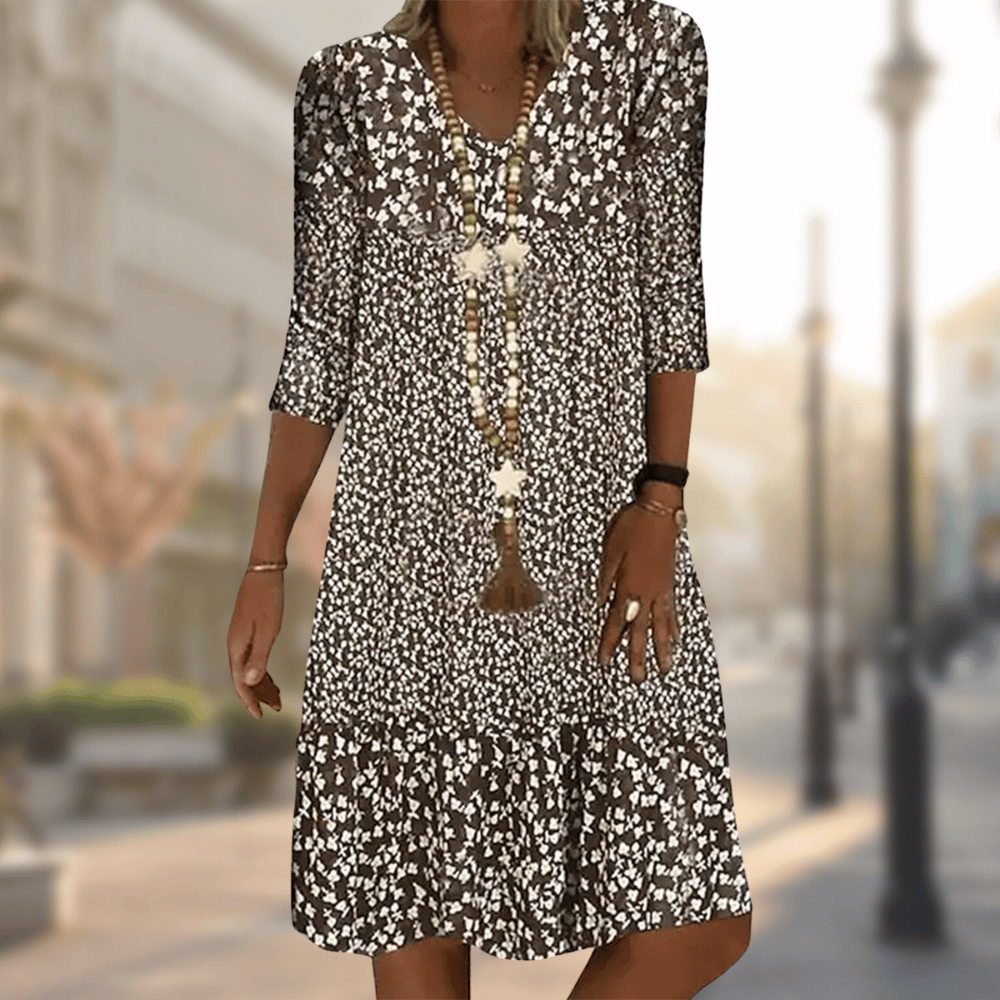 Silvia | Vestido elegante con estampado floral y cuello en V