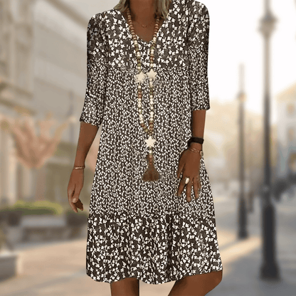 Silvia | Vestido elegante con estampado floral y cuello en V