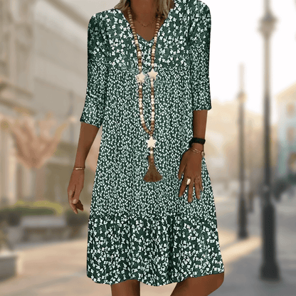 Silvia | Vestido elegante con estampado floral y cuello en V