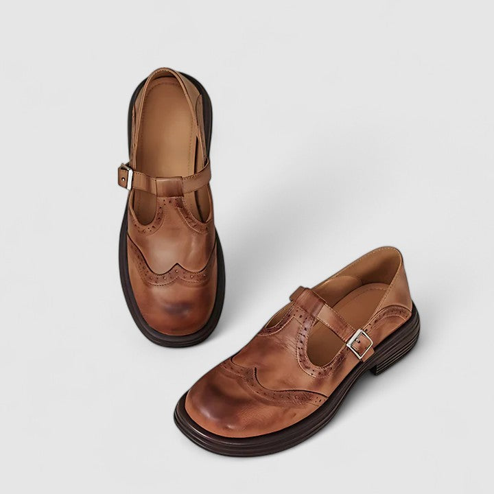 Zapatos ortopédicos de piel con correa en T para mujer