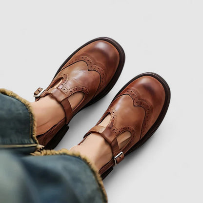 Zapatos ortopédicos de piel con correa en T para mujer