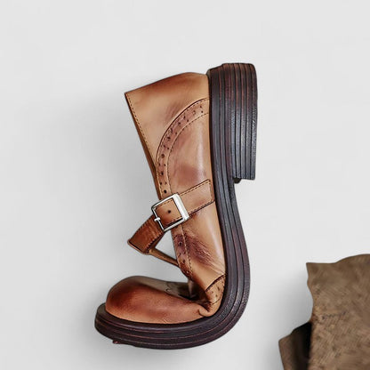 Zapatos ortopédicos de piel con correa en T para mujer
