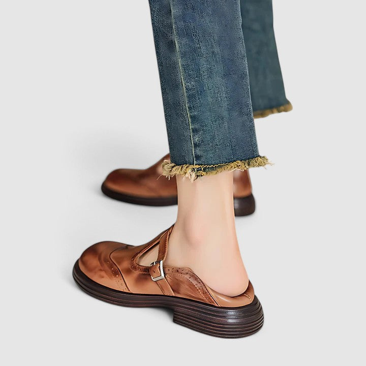 Zapatos ortopédicos de piel con correa en T para mujer