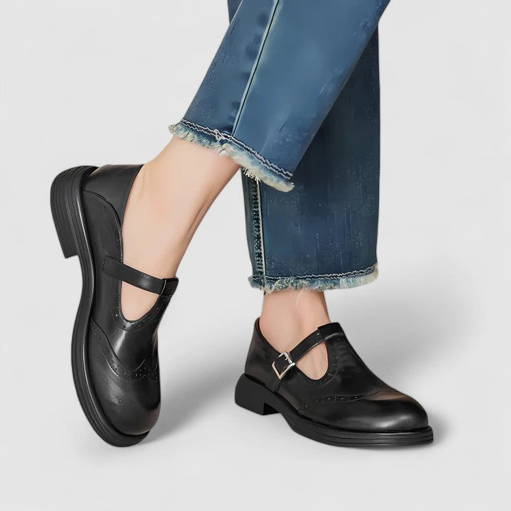 Zapatos ortopédicos de piel con correa en T para mujer