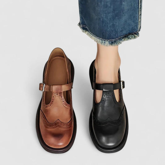 Zapatos ortopédicos de piel con correa en T para mujer