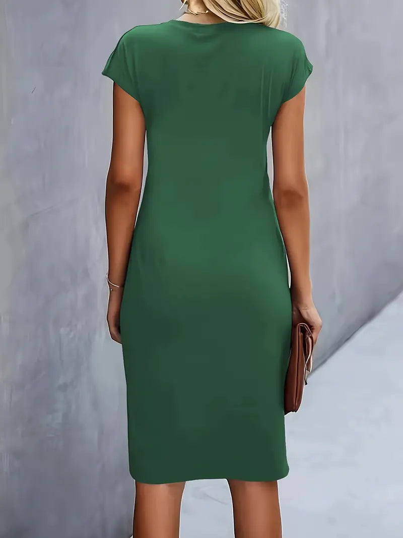 Kenia | Vestido Midi de Corte Entallado con Manga Corta para Mujer