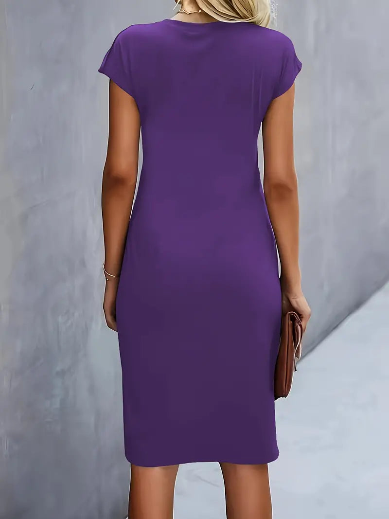 Kenia | Vestido Midi de Corte Entallado con Manga Corta para Mujer