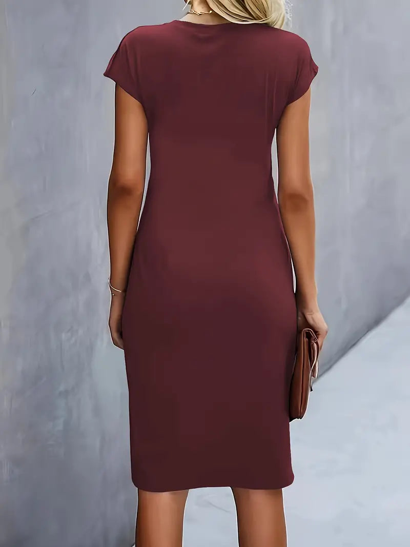 Kenia | Vestido Midi de Corte Entallado con Manga Corta para Mujer