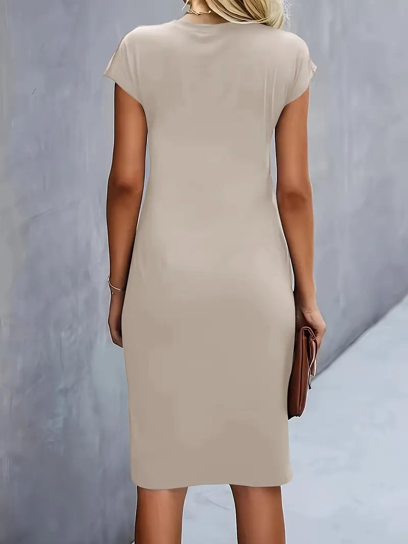 Kenia | Vestido Midi de Corte Entallado con Manga Corta para Mujer