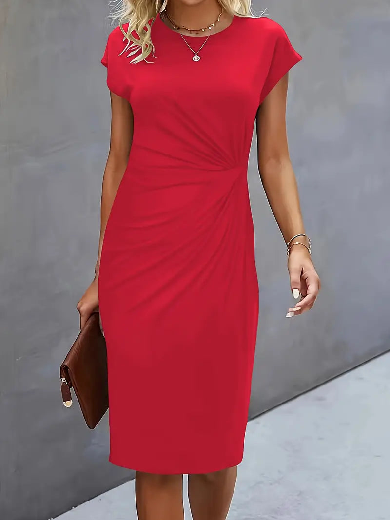 Kenia | Vestido Midi de Corte Entallado con Manga Corta para Mujer