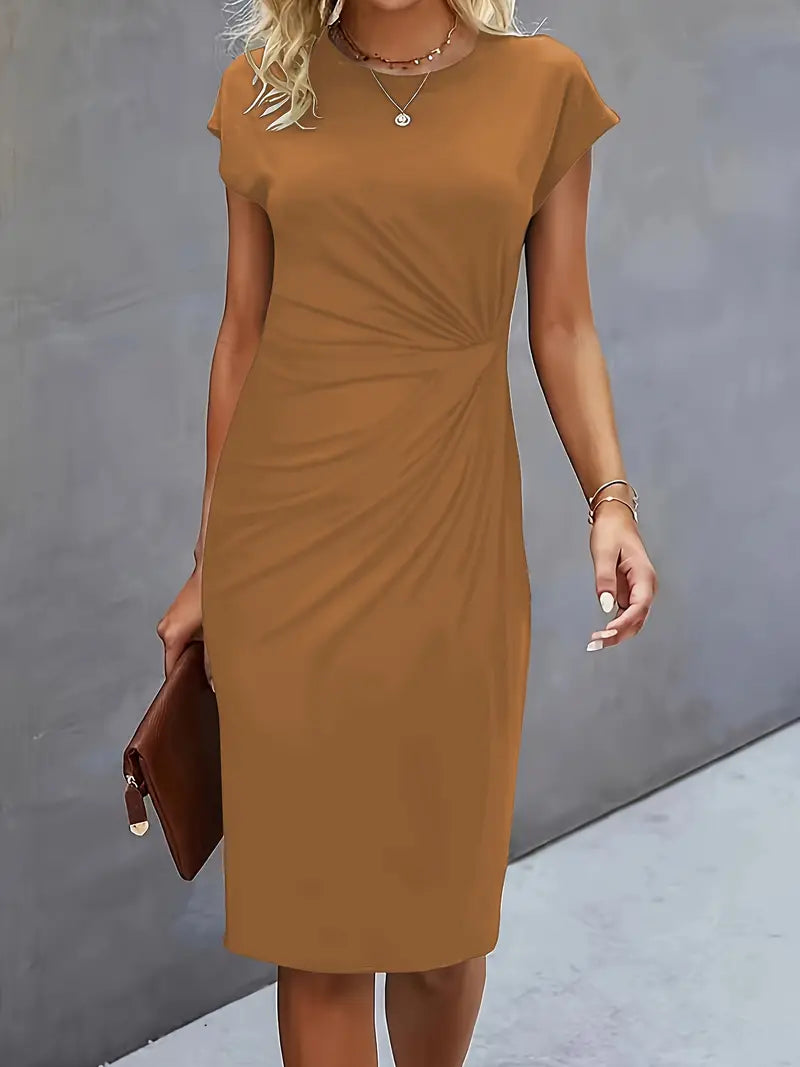 Kenia | Vestido Midi de Corte Entallado con Manga Corta para Mujer