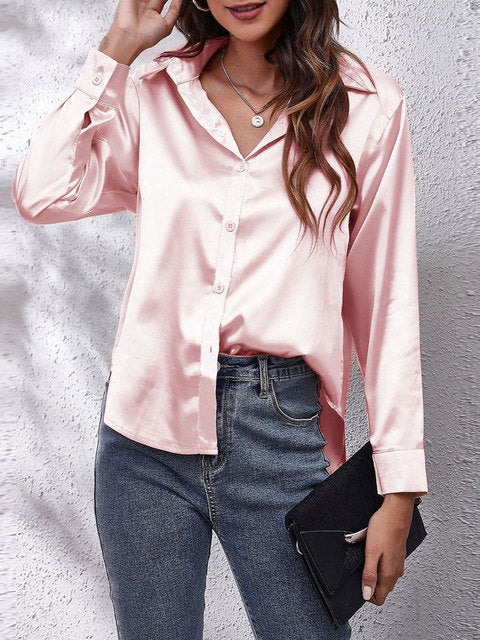Kaleth | Camisa fluida de satén para mujer con manga larga y botones | Elegante