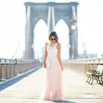 Adelaira | Vestido maxi para mujer con encaje y falda evasé | Formal