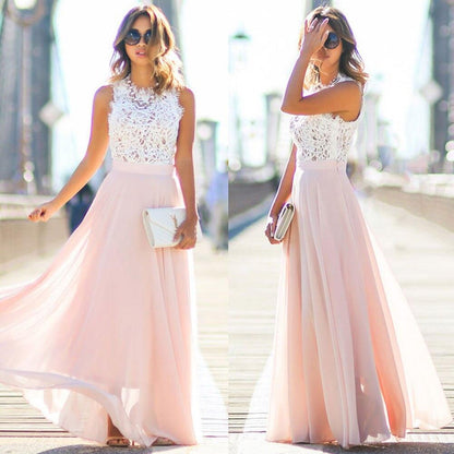 Adelaira | Vestido maxi para mujer con encaje y falda evasé | Formal