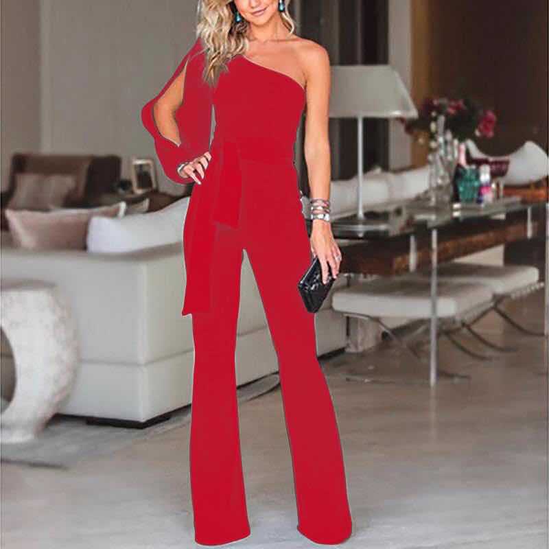 Consuelo | Langer Jumpsuit mit einem Schulterfrei und gebundenem Gürtel  